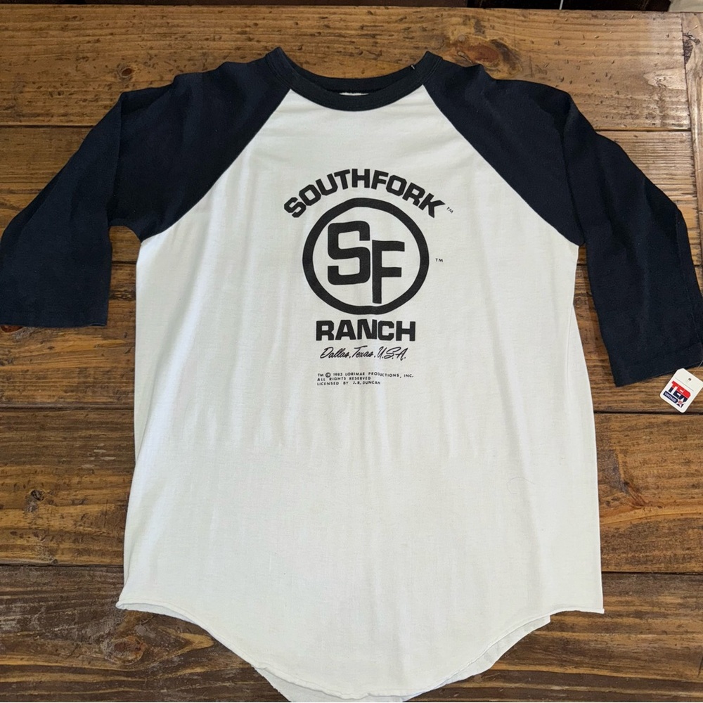 Vintage 1983 Dallas TV Series Southfork Ranch Raglan 3/4 Sleeve Tee